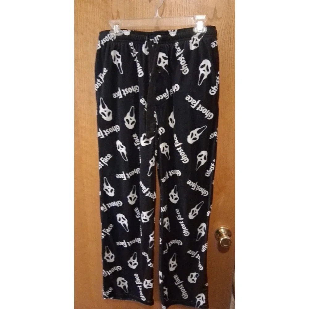 Ghost Face Men's Pajama Pants M Black Graphic Print Scream Drawstring Elastic